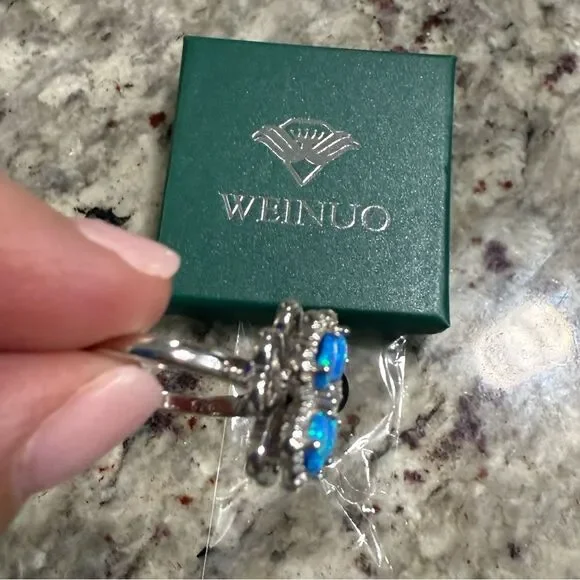 NEW Weinuo Silver and Blue Women's Anxiety Spinner Ring Size 9 - Picture 6 of 10